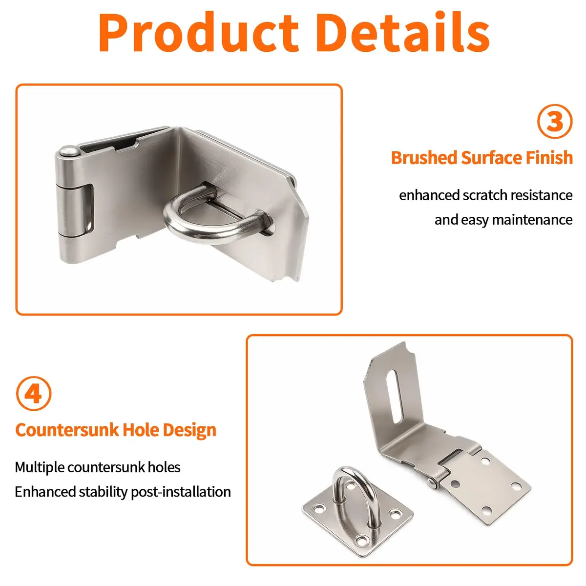 HOWDIA 90 Degree Hasp Latch 6.3cm (2.5 Inch) | Stainless Steel Security Lock for Sliding & Barn Doors - view 9
