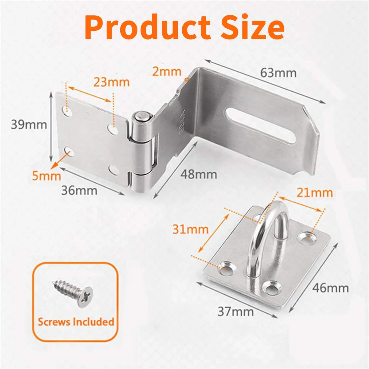 HOWDIA 90 Degree Hasp Latch 6.3cm (2.5 Inch) | Stainless Steel Security Lock for Sliding & Barn Doors - view 2