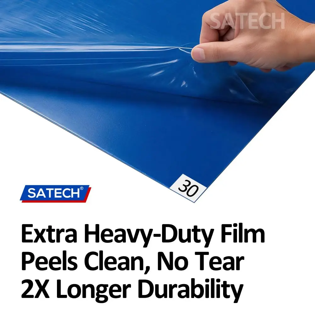 SATECH Blue Tacky Floor Mat 24" x 36" (Case of 4 Mats, 120 Sheets Total) | Sticky Cleanroom Entrance Mat - view 4
