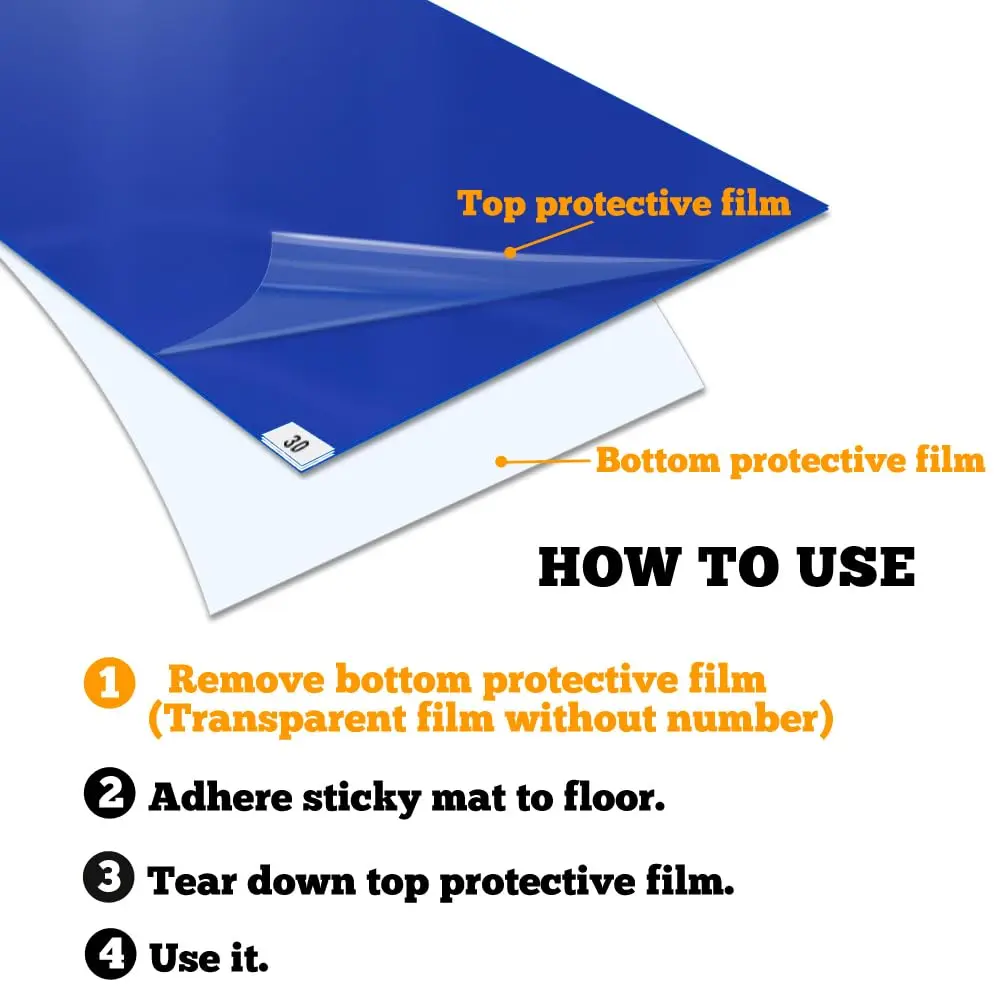 SATECH Sticky Tacky Adhesive Mat 36" x 45" Blue (Case of 4 Mats, 30 Sheets Each) | Cleanroom Lab Hospital Pet Use - view 7