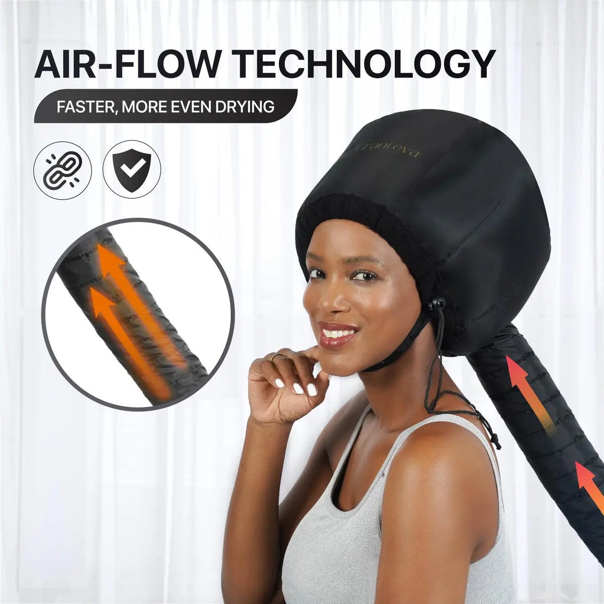 Granteva Large Hooded Hair Dryer Attachment with Headband for Curly Hair, Speeds Drying Time, Deep Conditioning At Home - view 3