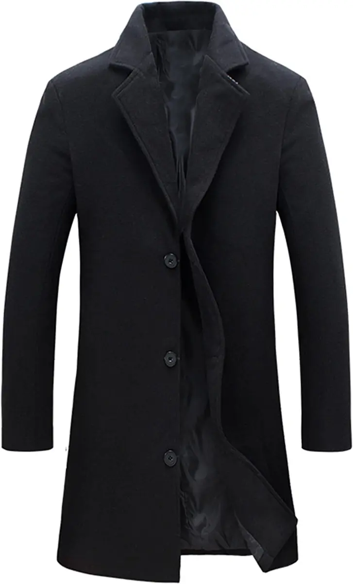 Springrain Wool Blend Pea Coat Slim Fit Black XS | Classic Winter Overcoat - main product image