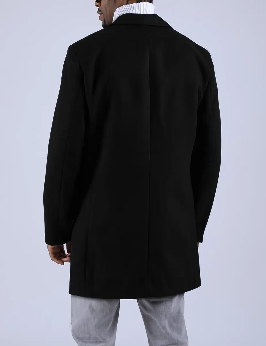Springrain Wool Blend Pea Coat Slim Fit Black XS | Classic Winter Overcoat - view 7