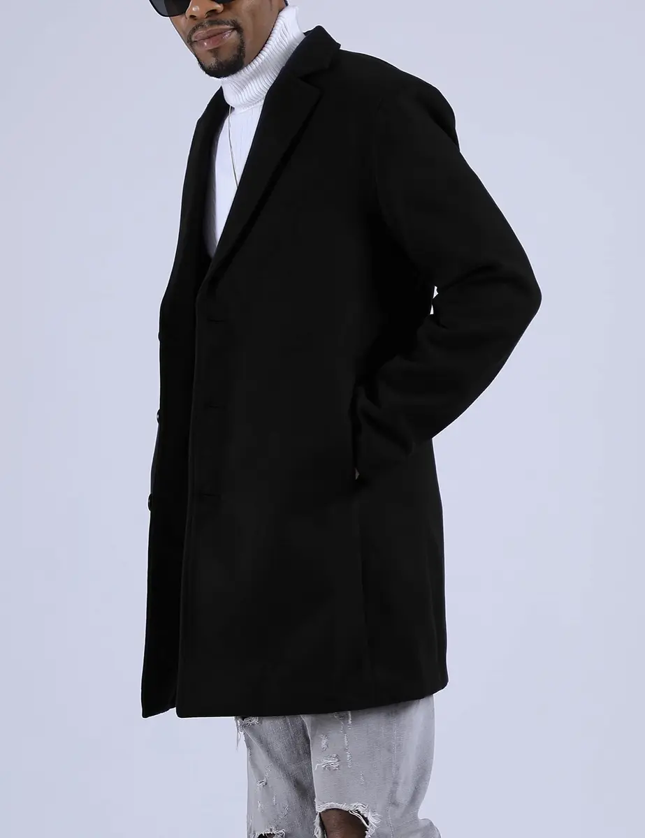 Springrain Wool Blend Pea Coat Slim Fit Black XS | Classic Winter Overcoat - view 9