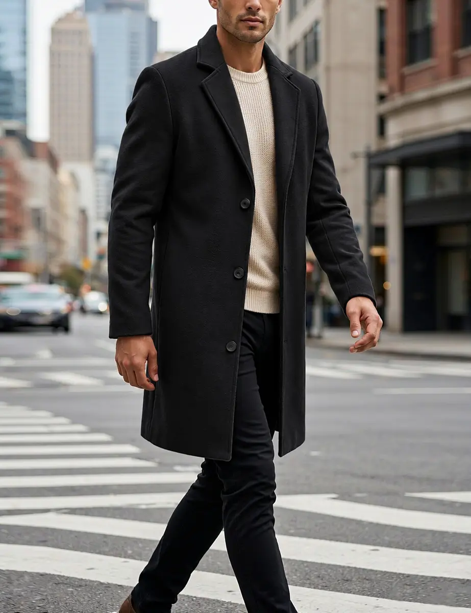 Springrain Wool Blend Pea Coat Slim Fit Black XS | Classic Winter Overcoat - view 3