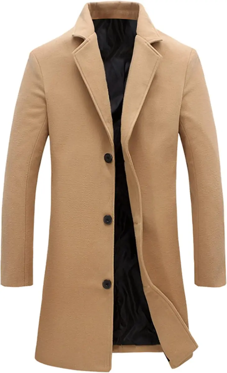 Springrain Men's Wool Blend Pea Coat Notched Collar XL | Warm Winter Overcoat - main product image