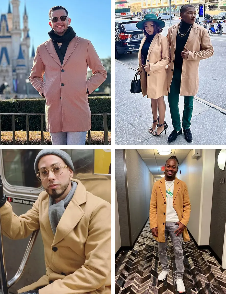 Springrain Men's Wool Blend Pea Coat Notched Collar XL | Warm Winter Overcoat - view 6