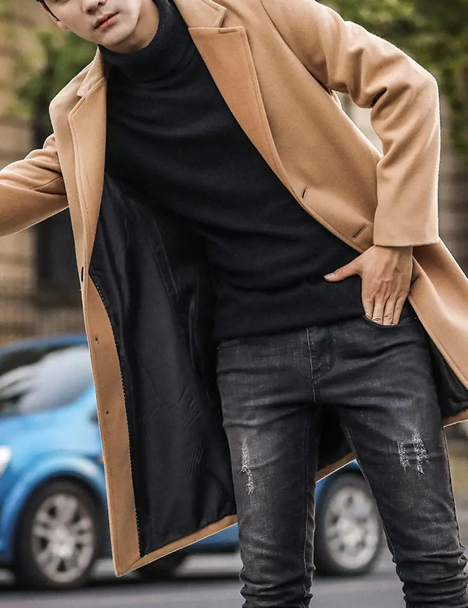 Springrain Men's Wool Blend Pea Coat Notched Collar XL | Warm Winter Overcoat - view 7