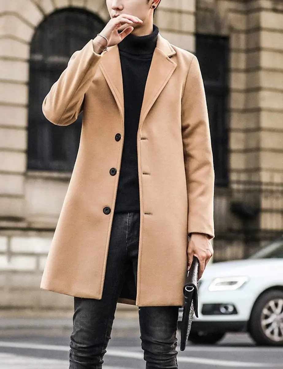 Springrain Men's Wool Blend Pea Coat Notched Collar XL | Warm Winter Overcoat - view 8