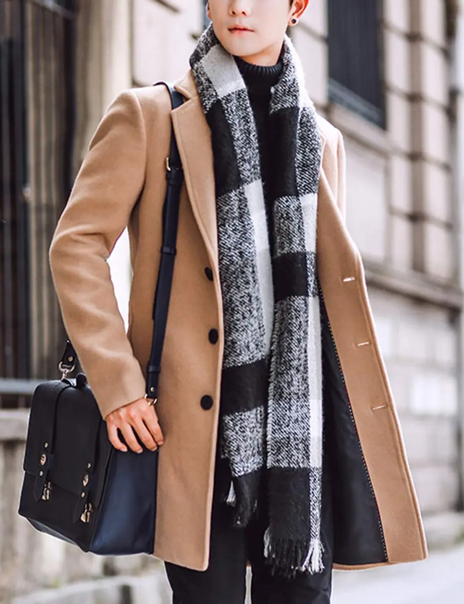 Springrain Men's Wool Blend Pea Coat Notched Collar XL | Warm Winter Overcoat - view 2