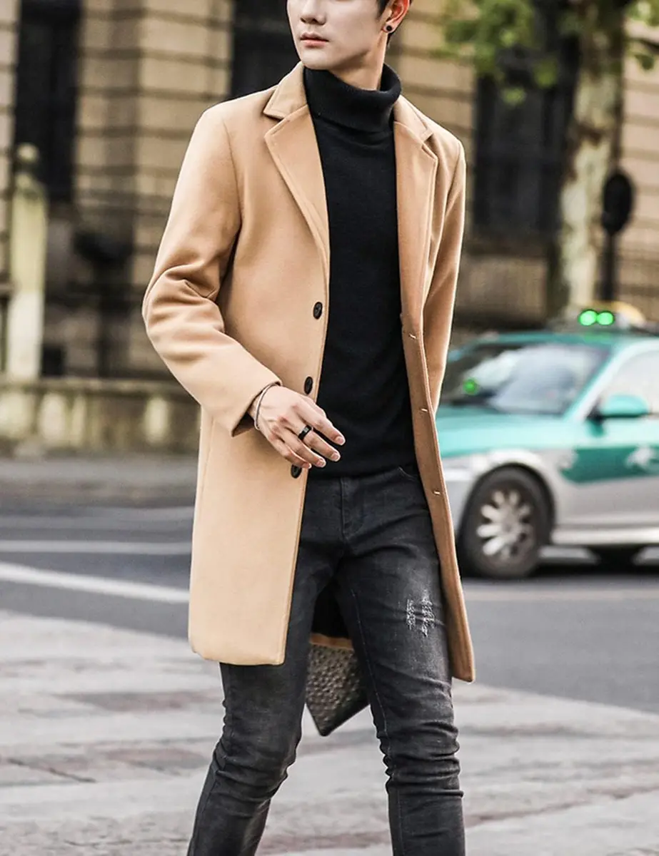 Springrain Men's Wool Blend Pea Coat Notched Collar XL | Warm Winter Overcoat - view 3