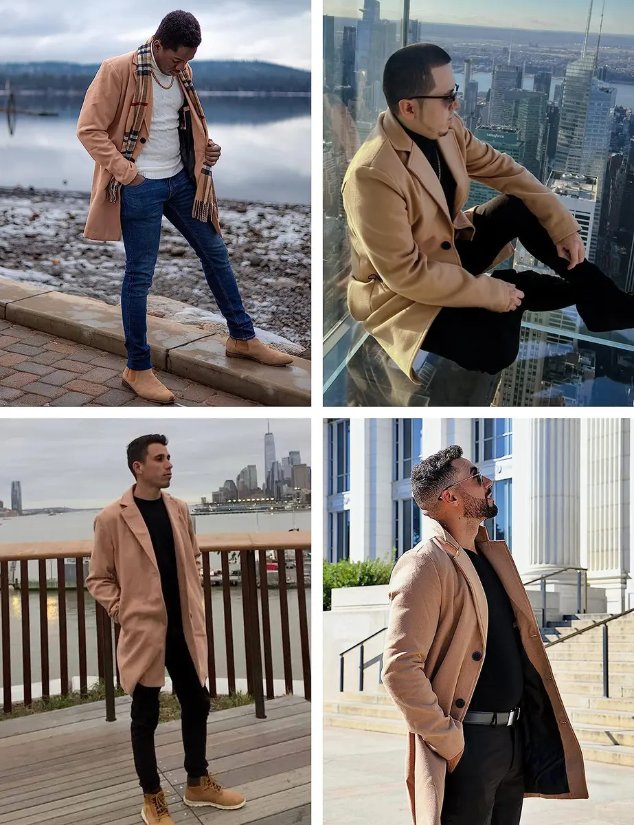 Springrain Men's Wool Blend Pea Coat Notched Collar XL | Warm Winter Overcoat - view 4