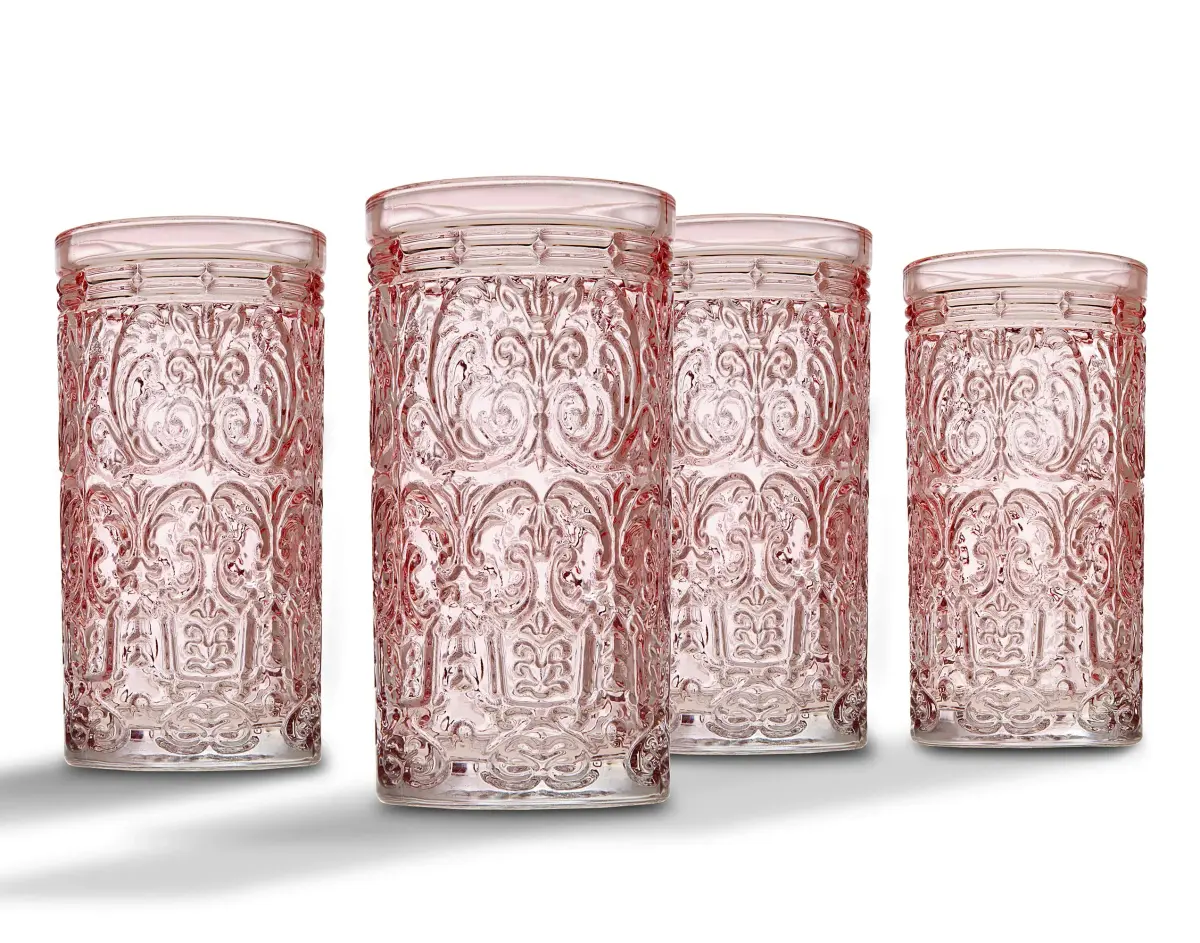 Godinger Jax Pink Highball Glasses Set of 4 | 355ml (12 Fl Oz) Clear Glass Cups - main product image