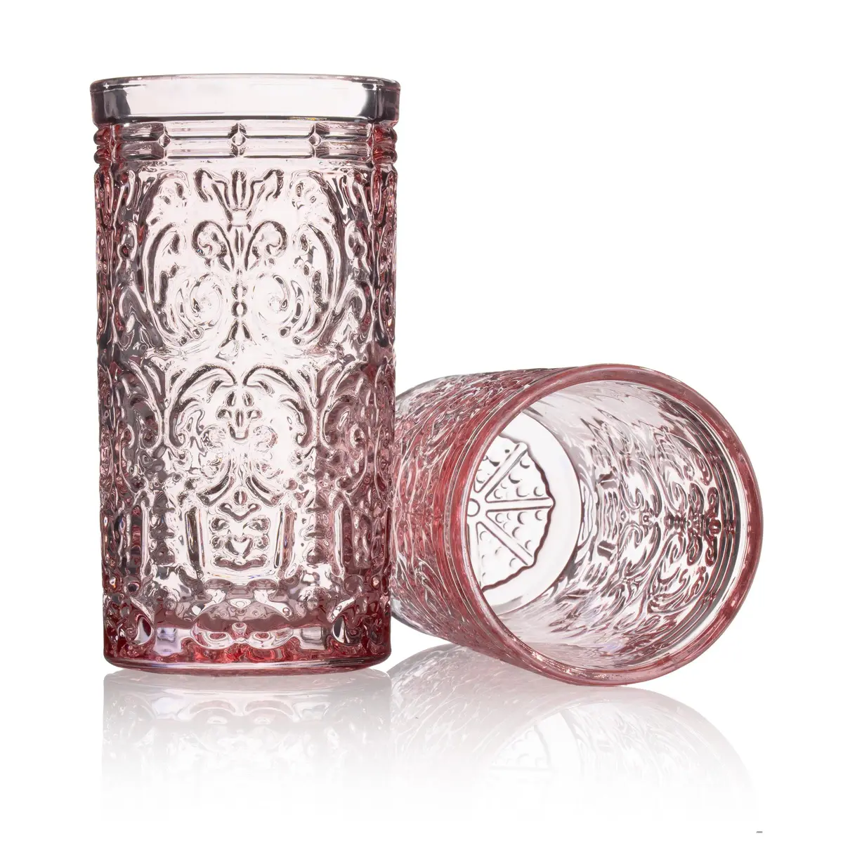 Godinger Jax Pink Highball Glasses Set of 4 | 355ml (12 Fl Oz) Clear Glass Cups - view 2