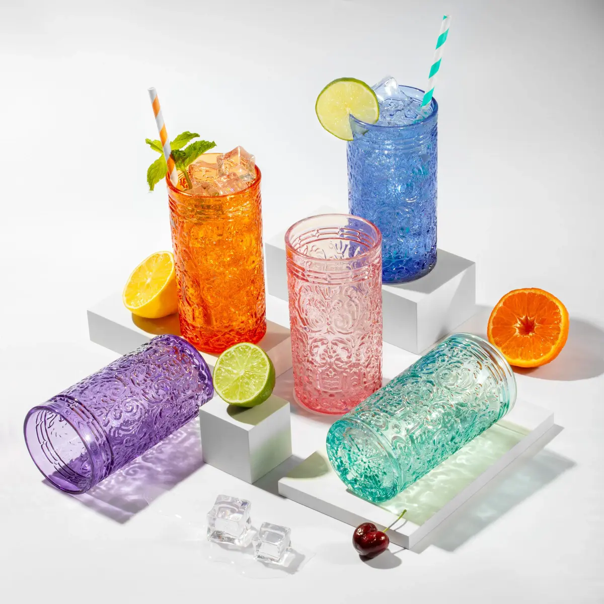 Godinger Jax Pink Highball Glasses Set of 4 | 355ml (12 Fl Oz) Clear Glass Cups - view 4
