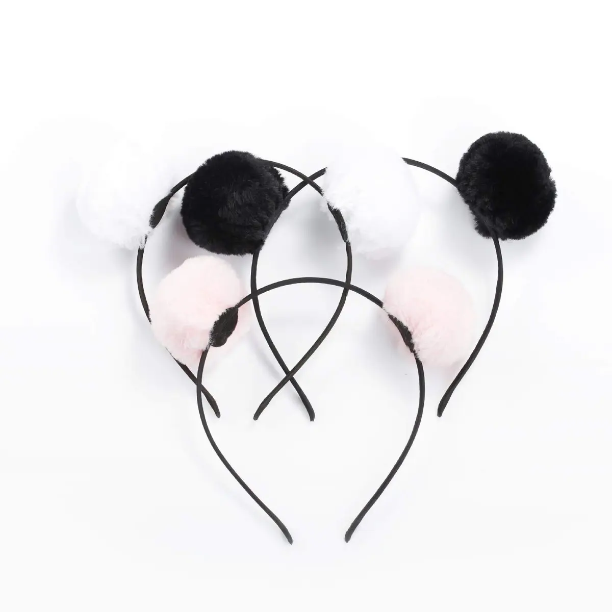 lasenersm Fluffy Furry Pom-Ball Headbands and Elastic Hair Ties - 6 Pieces, 3 Pairs | Cute Faux Fur Animal Ear Headbands for Girls & Women - view 2