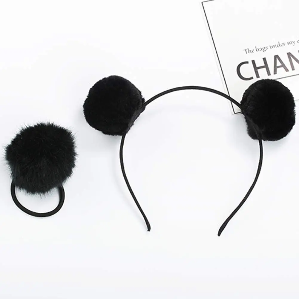 lasenersm Fluffy Furry Pom-Ball Headbands and Elastic Hair Ties - 6 Pieces, 3 Pairs | Cute Faux Fur Animal Ear Headbands for Girls & Women - view 3