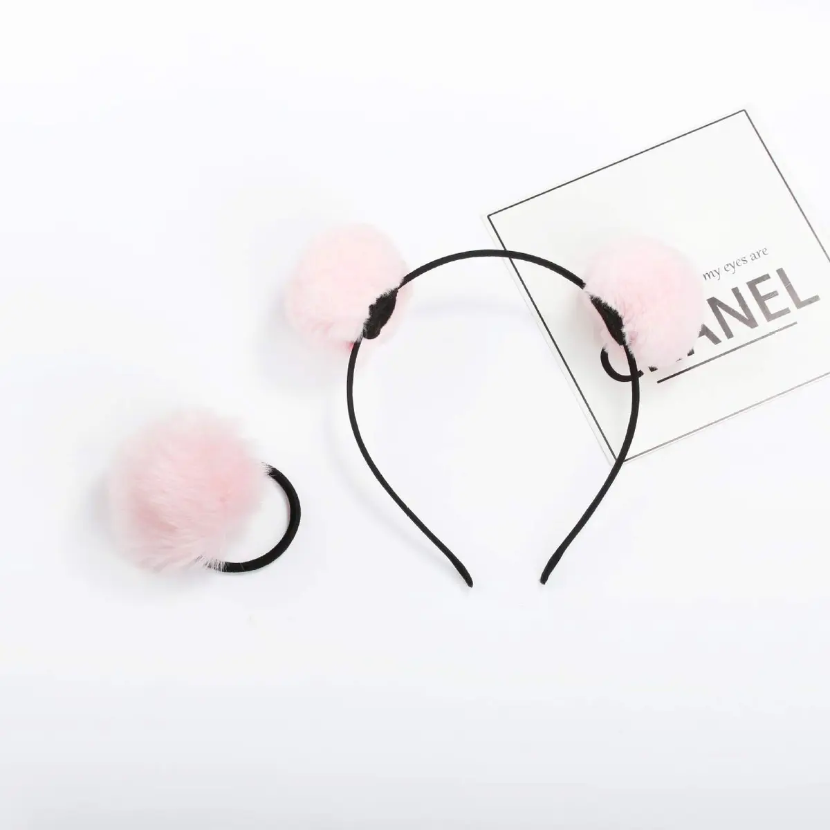 lasenersm Fluffy Furry Pom-Ball Headbands and Elastic Hair Ties - 6 Pieces, 3 Pairs | Cute Faux Fur Animal Ear Headbands for Girls & Women - view 4