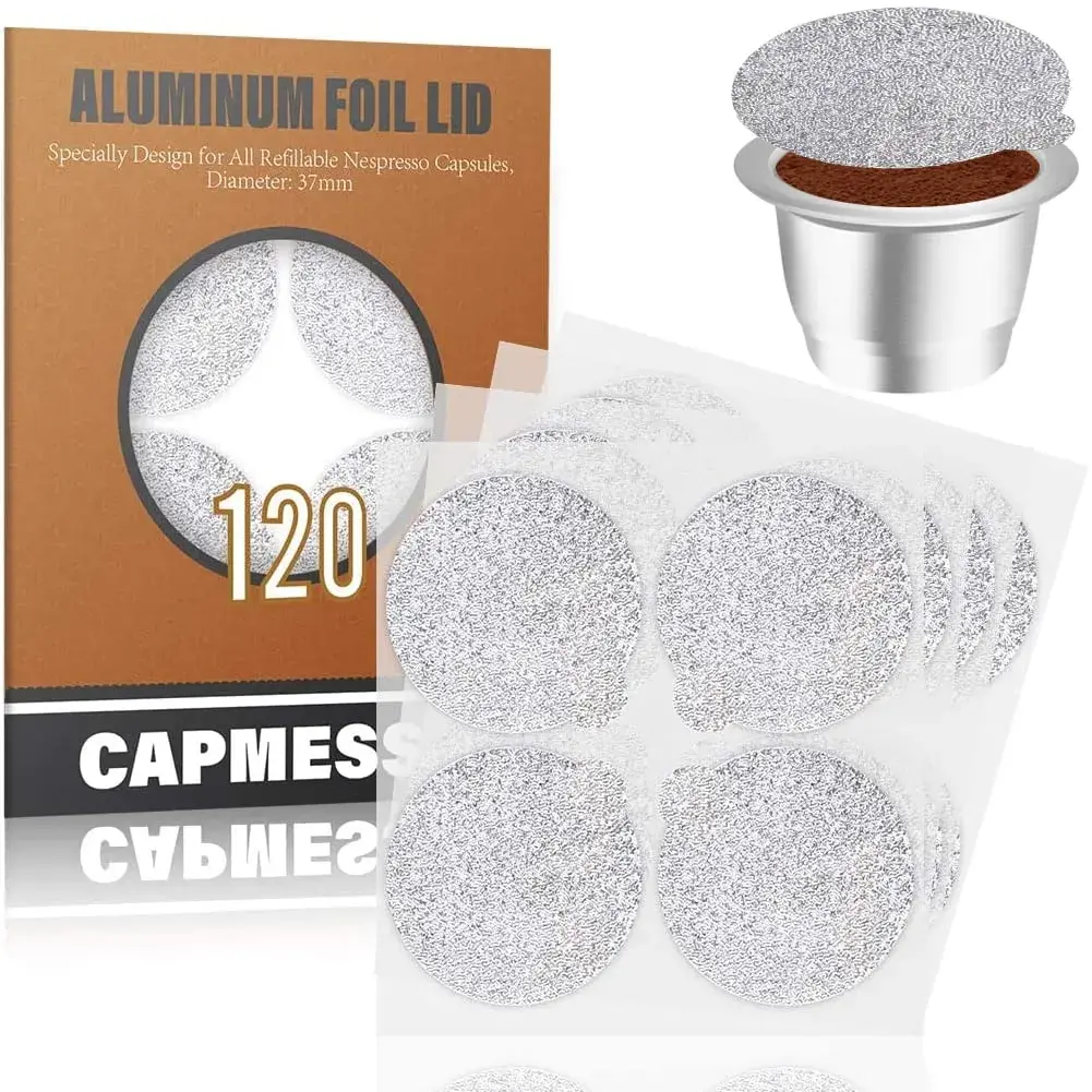 CAPMESSO Aluminum Coffee Pod Seal Lids for Nespresso Original Line Capsules, 120PCS | Reusable Coffee Filter Alternative - main product image