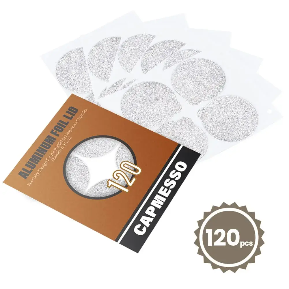 CAPMESSO Aluminum Coffee Pod Seal Lids for Nespresso Original Line Capsules, 120PCS | Reusable Coffee Filter Alternative - view 2