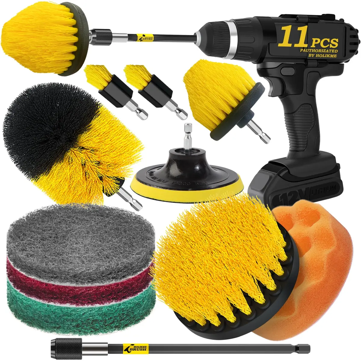 Holikme Drill Brush Set 11 Pieces | Deep Surface & Grout Cleaning with Power Scrubber (70-120 chars) - main product image
