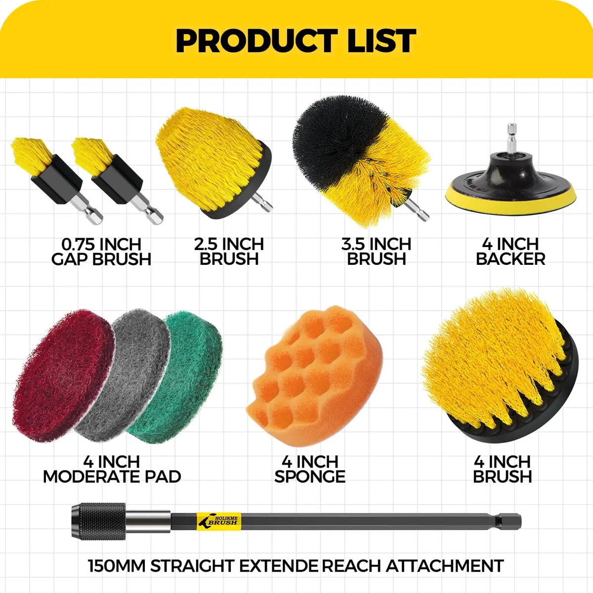 Holikme Drill Brush Set 11 Pieces | Deep Surface & Grout Cleaning with Power Scrubber (70-120 chars) - view 6