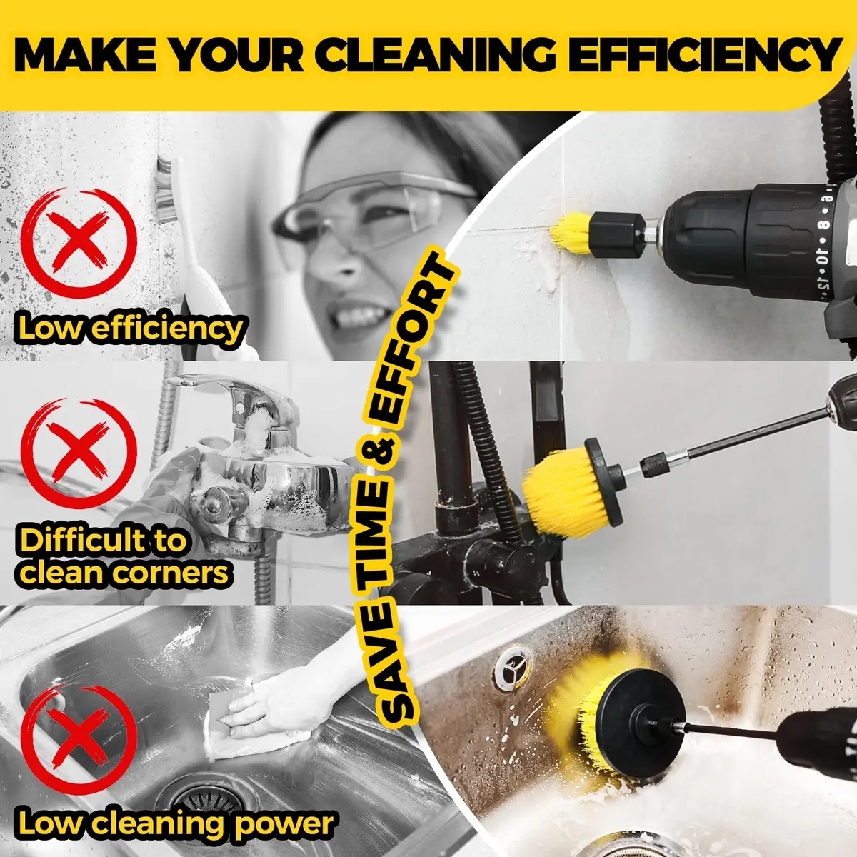 Holikme Drill Brush Set 11 Pieces | Deep Surface & Grout Cleaning with Power Scrubber (70-120 chars) - view 4