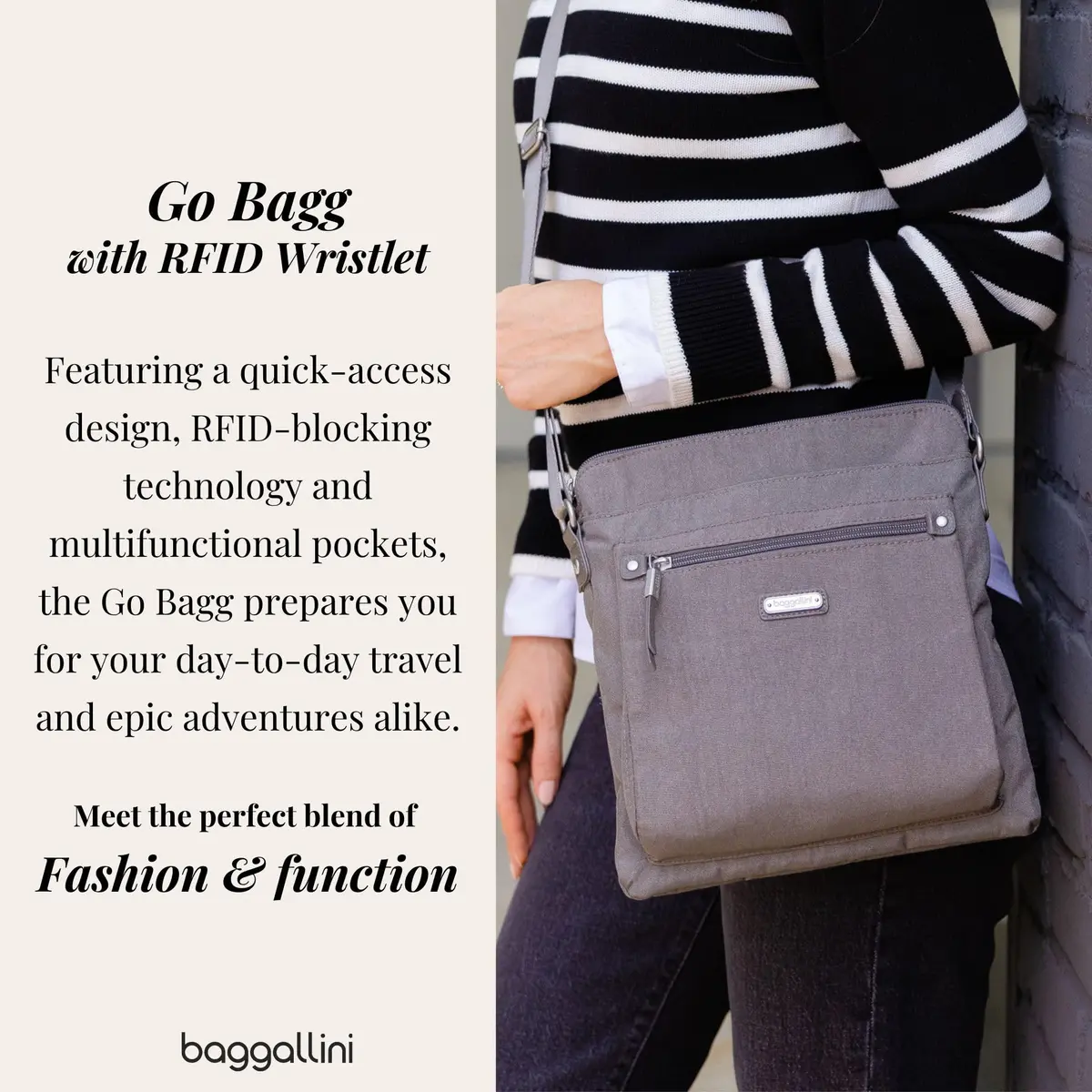 Baggallini Go Bagg with RFID Wristlet - Lightweight Travel Crossbody Bag for Women - view 2