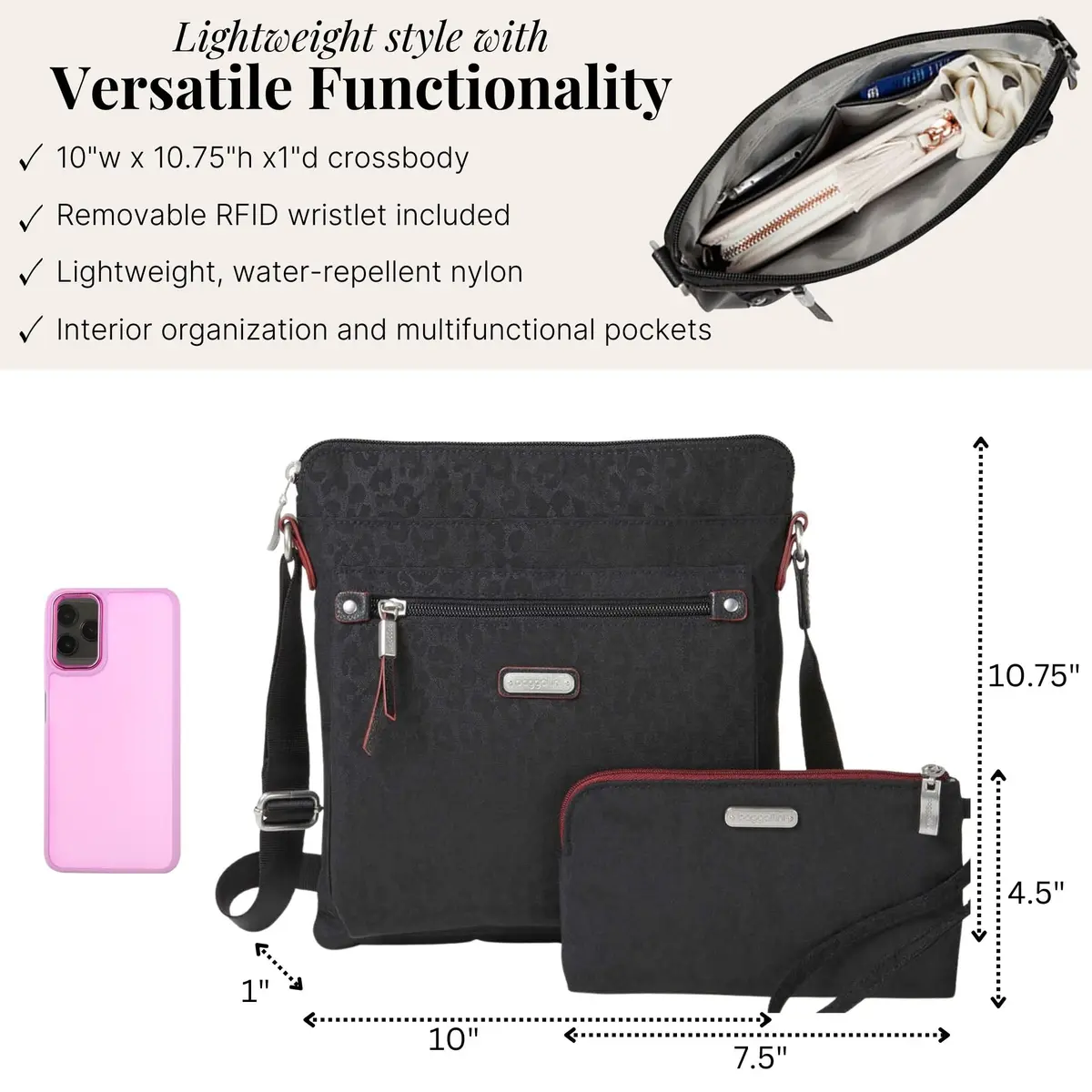 Baggallini Go Bagg with RFID Wristlet - Lightweight Travel Crossbody Bag for Women - view 4