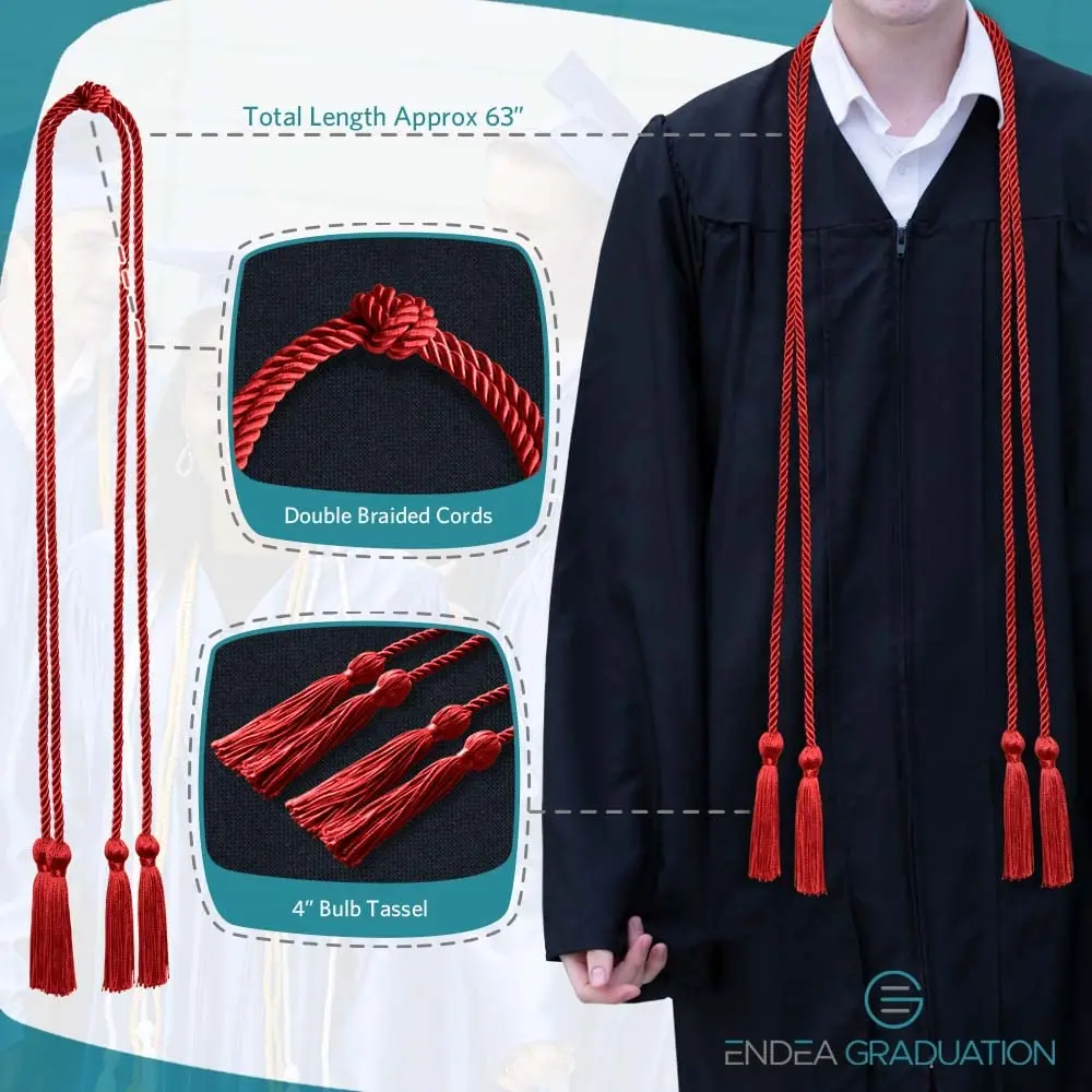 Endea Graduation Double Honor Cord (Red) | 63-inch Polyester Graduation Cord with Tassel - view 3