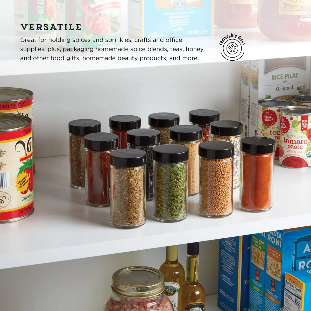 Kamenstein 12-Piece Empty Glass Spice Jar Set Black Lids 3 oz | Clear, Airtight, Versatile Kitchen Storage - view 5