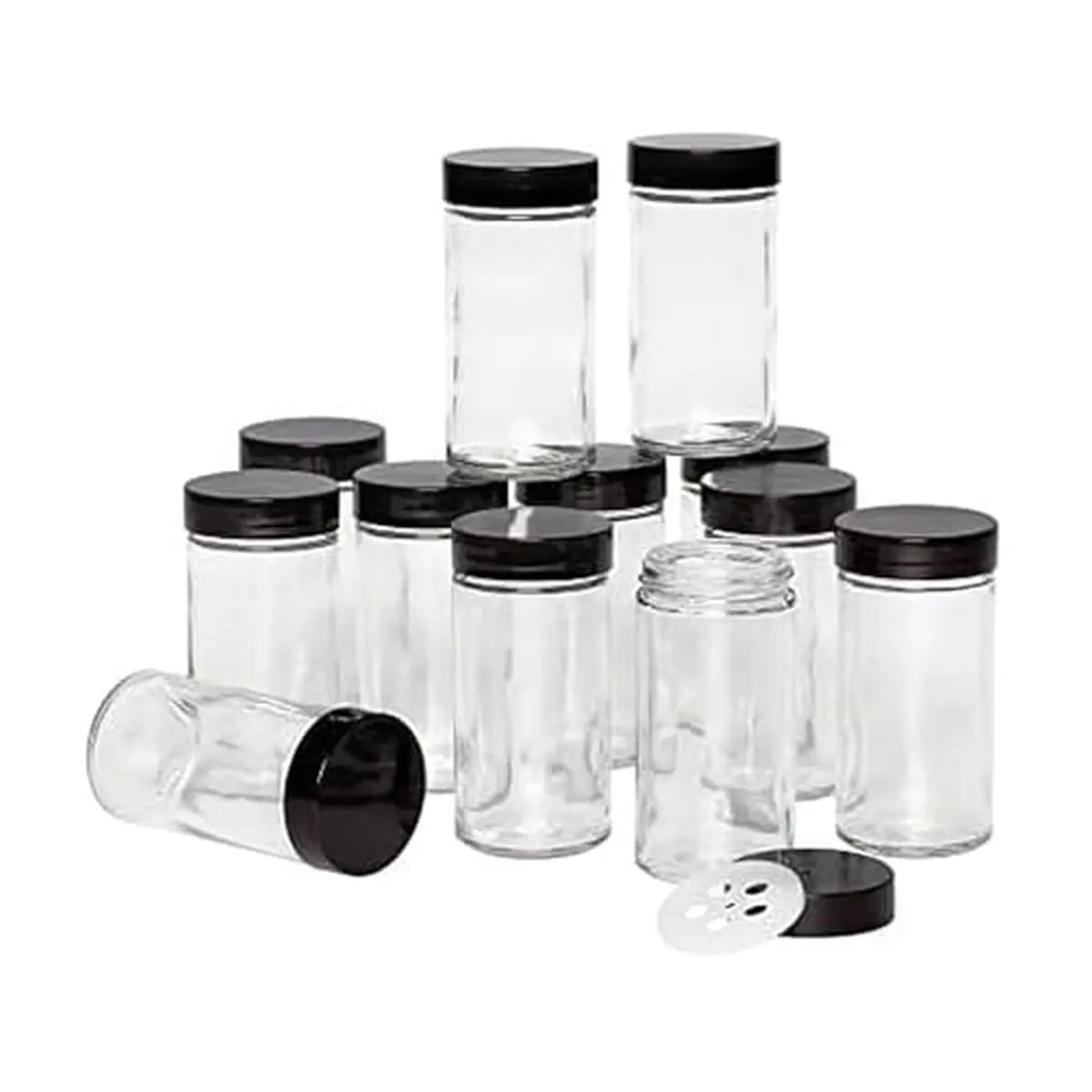Kamenstein 12-Piece Empty Glass Spice Jar Set Black Lids 3 oz | Clear, Airtight, Versatile Kitchen Storage - main product image