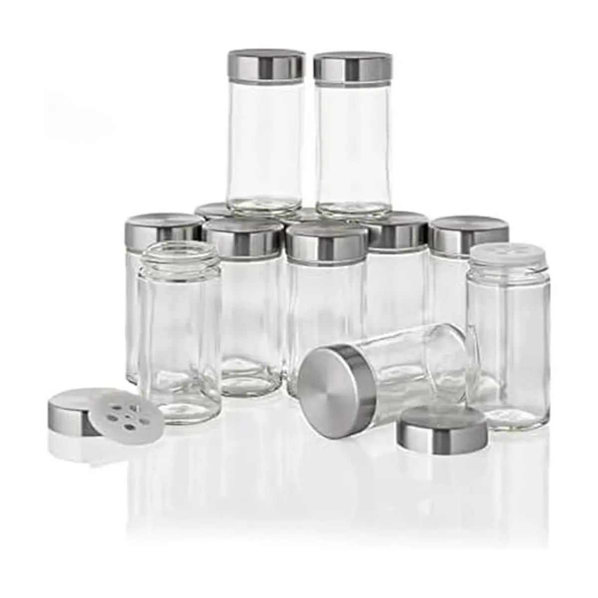 Kamenstein 12-Piece Glass Spice Jar Set 3 oz | Airtight Stainless Steel Lids for Kitchen & Pantry - main product image