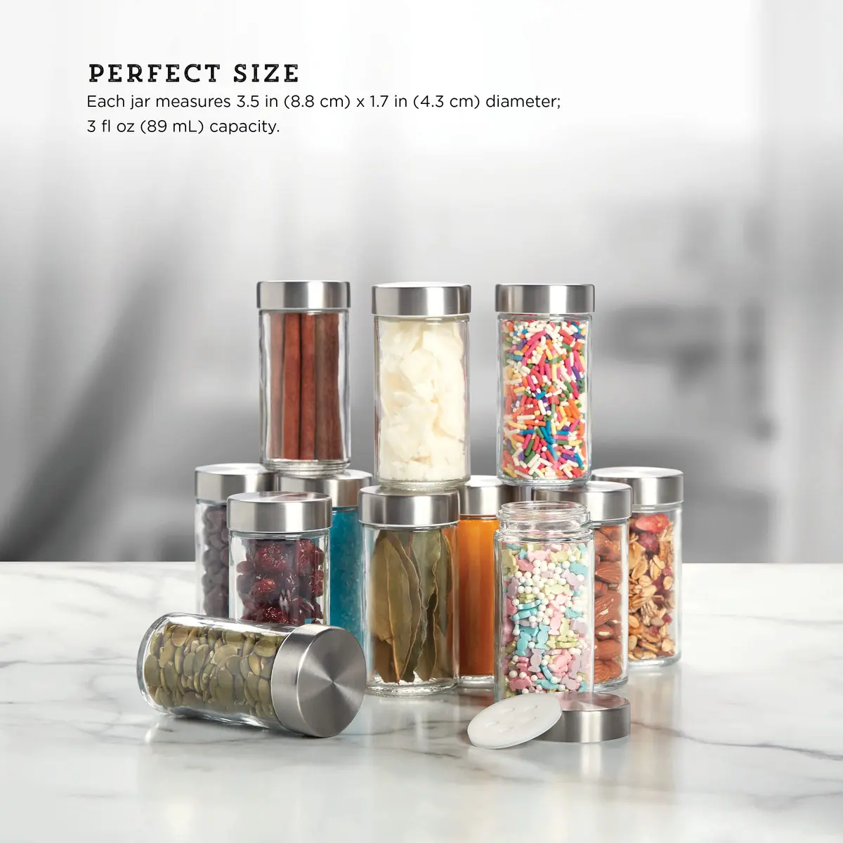Kamenstein 12-Piece Glass Spice Jar Set 3 oz | Airtight Stainless Steel Lids for Kitchen & Pantry - view 6