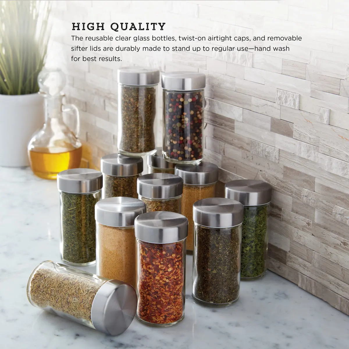 Kamenstein 12-Piece Glass Spice Jar Set 3 oz | Airtight Stainless Steel Lids for Kitchen & Pantry - view 4