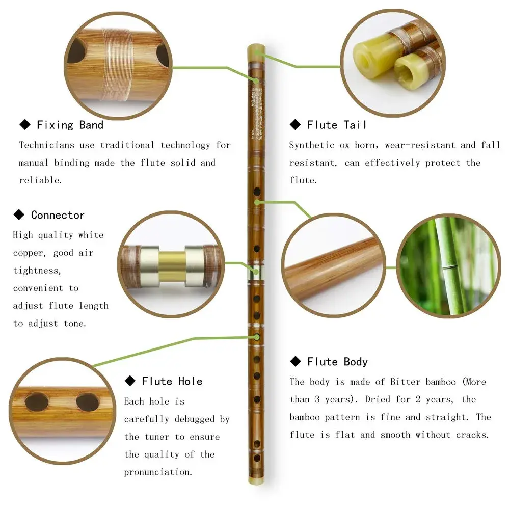 PHYSKOW Bitter Bamboo Dizi Flute in E Key | Traditional Chinese Instrument - view 2
