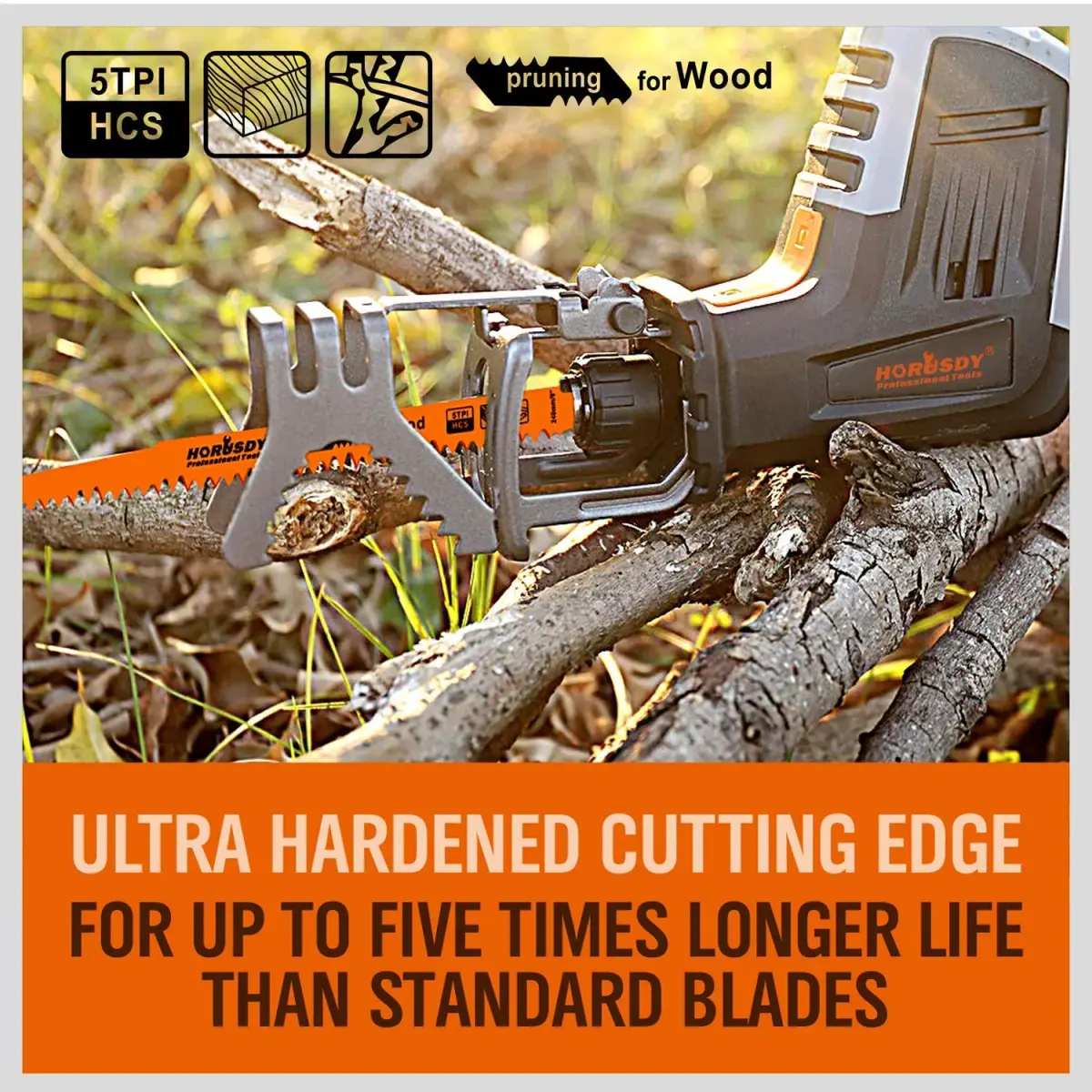 HORUSDY 9-Inch Wood Pruning Reciprocating Saw Blades, 5 TPI, 5-Pack | Fast Cutting Green Wood & Branches - view 4