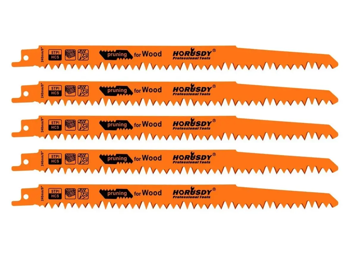 HORUSDY 9-Inch Wood Pruning Reciprocating Saw Blades, 5 TPI, 5-Pack | Fast Cutting Green Wood & Branches - main product image
