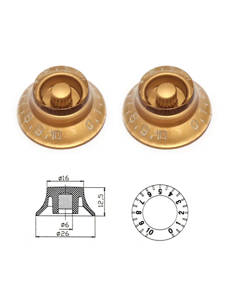 Metallor Gold Top Hat Electric Guitar Knobs 4Pcs | Fits 6mm Spline Shaft Pots - view 4