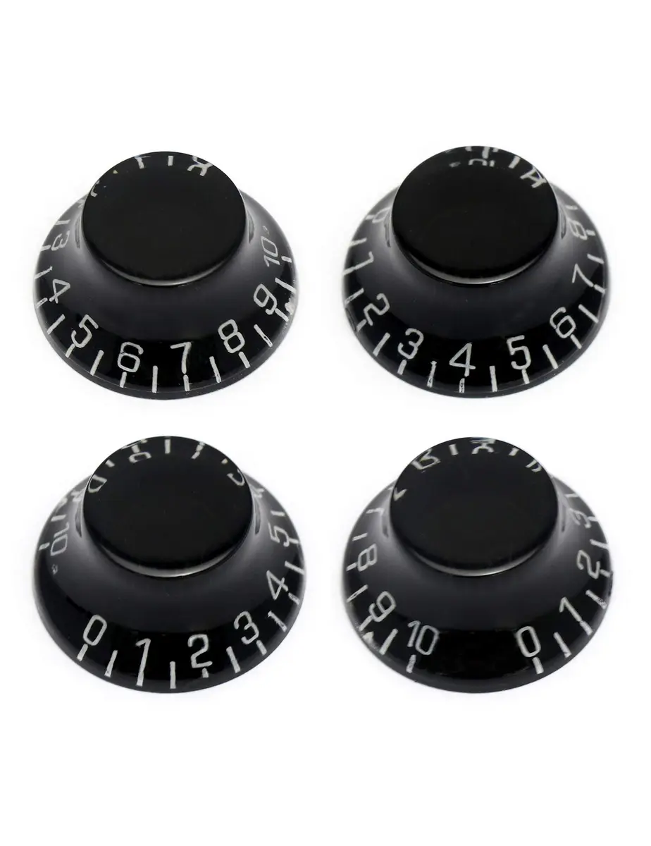 Metallor Black Top Hat Guitar Knobs for Gibson Les Paul Style Electric Guitars, 6mm Spline Shaft (4-Pack) - main product image