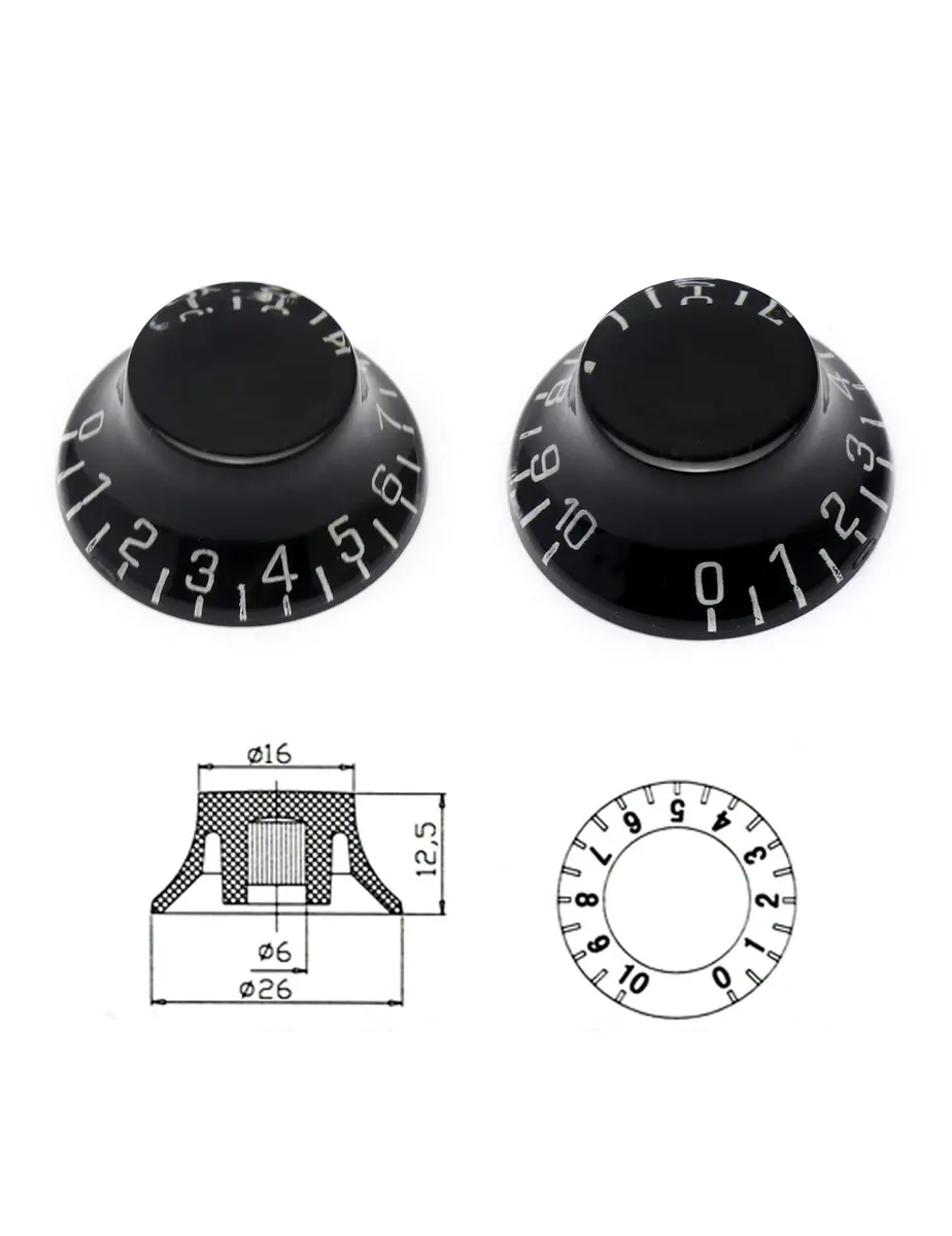 Metallor Black Top Hat Guitar Knobs for Gibson Les Paul Style Electric Guitars, 6mm Spline Shaft (4-Pack) - view 4