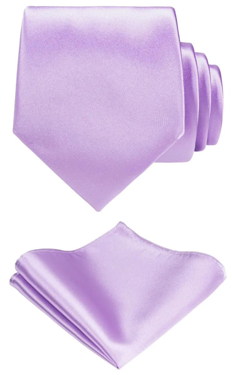 Tie G U Style Solid Satin Lavender Necktie & Pocket Square Set | Formal Gift Box (57 inch) - main product image