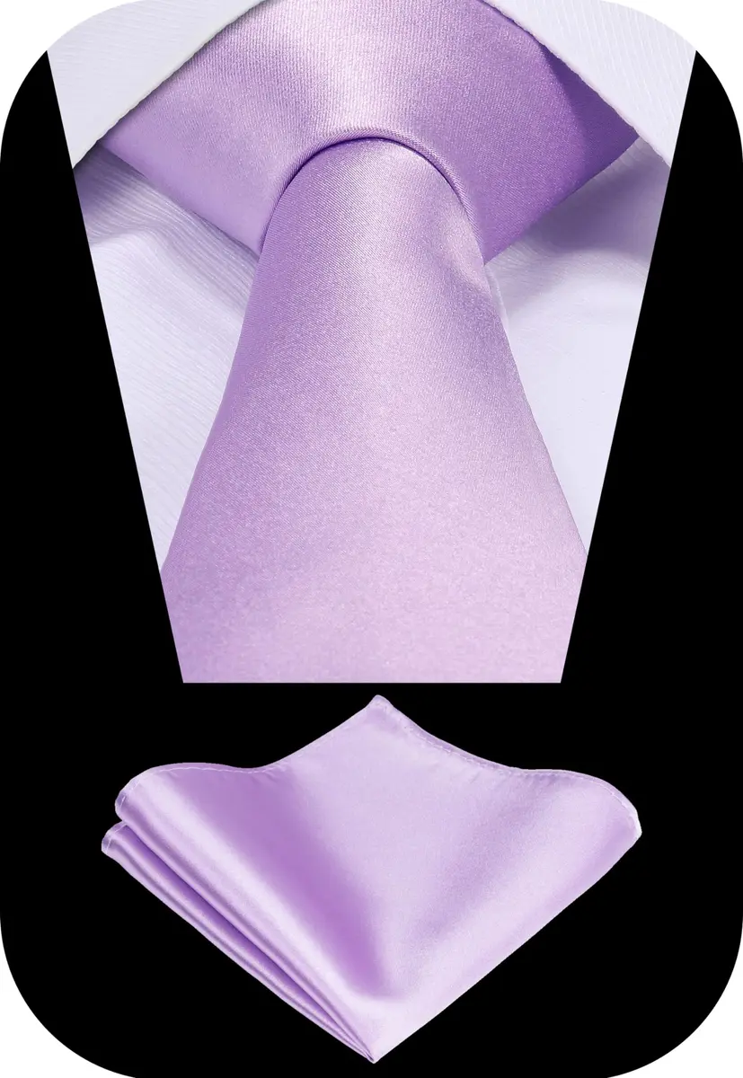 Tie G U Style Solid Satin Lavender Necktie & Pocket Square Set | Formal Gift Box (57 inch) - view 2