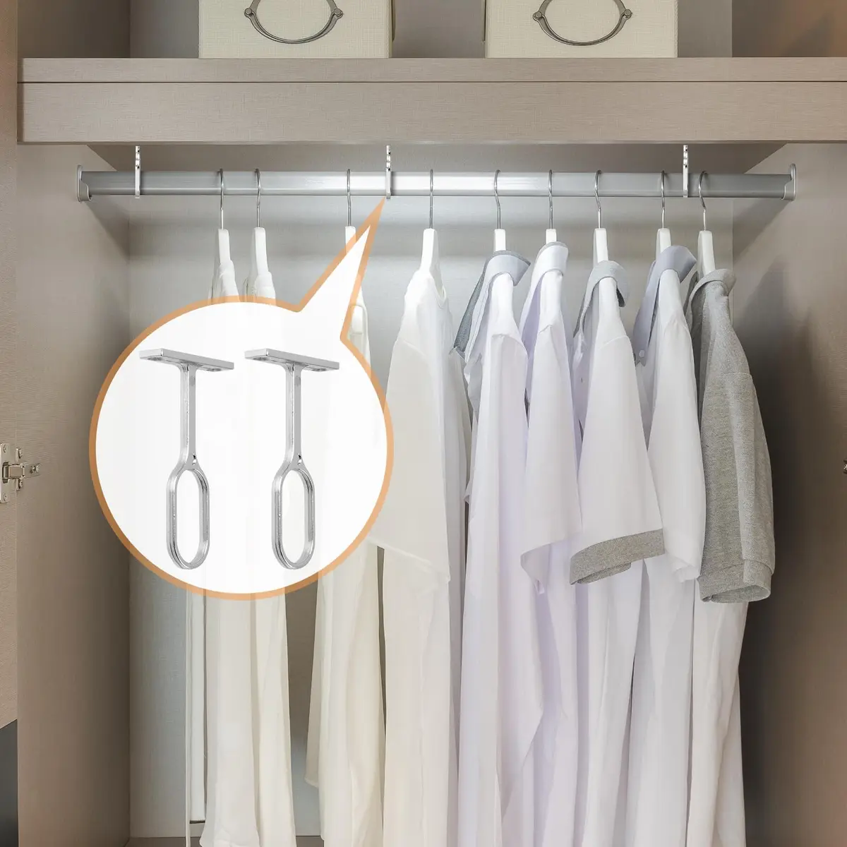 Rannb Oval Closet Rod Support Brackets 7 cm (2.75") | 8-Pack Zinc Alloy Middle Supports for Oval Rods - view 5