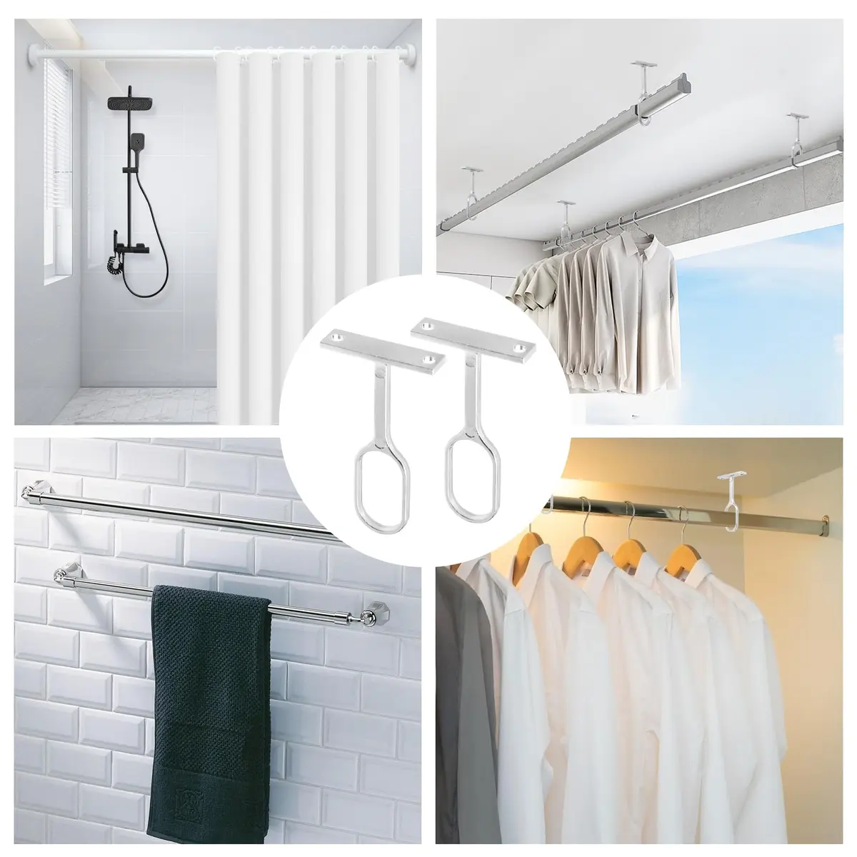 Rannb Oval Closet Rod Support Brackets 7 cm (2.75") | 8-Pack Zinc Alloy Middle Supports for Oval Rods - view 7