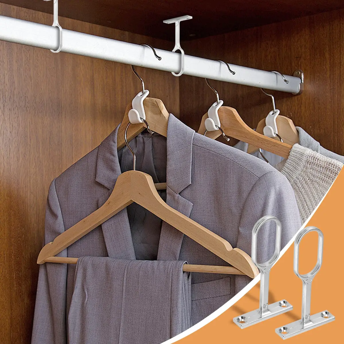 Rannb Oval Closet Rod Support Brackets 7 cm (2.75") | 8-Pack Zinc Alloy Middle Supports for Oval Rods - view 4