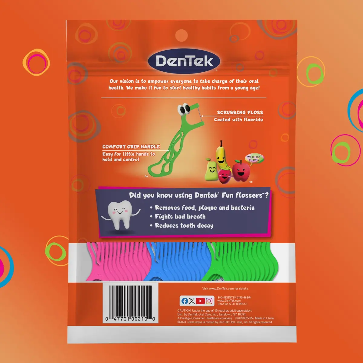 DenTek Kids Flossers Wild Fruit Flavor 225 Count (Pack of 3) | Fluoride-Coated for Oral Health - view 8