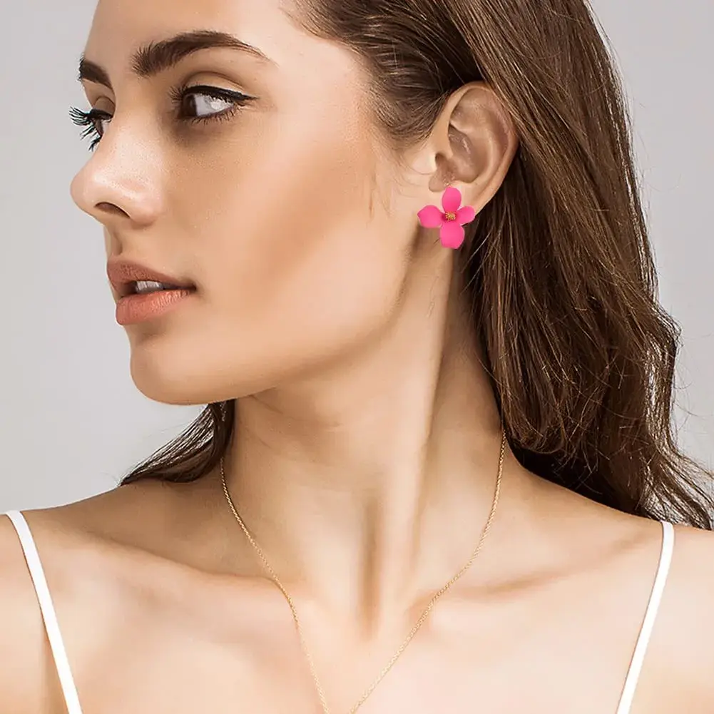 Artilady Boho Flower Stud Earrings for Women, Rose Pink Resin & Brass | Lightweight Daily Wear - view 3