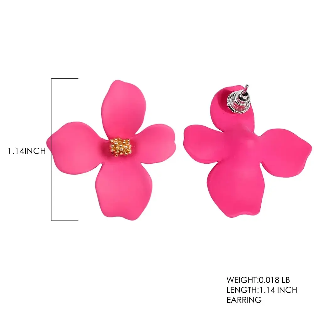 Artilady Boho Flower Stud Earrings for Women, Rose Pink Resin & Brass | Lightweight Daily Wear - view 4