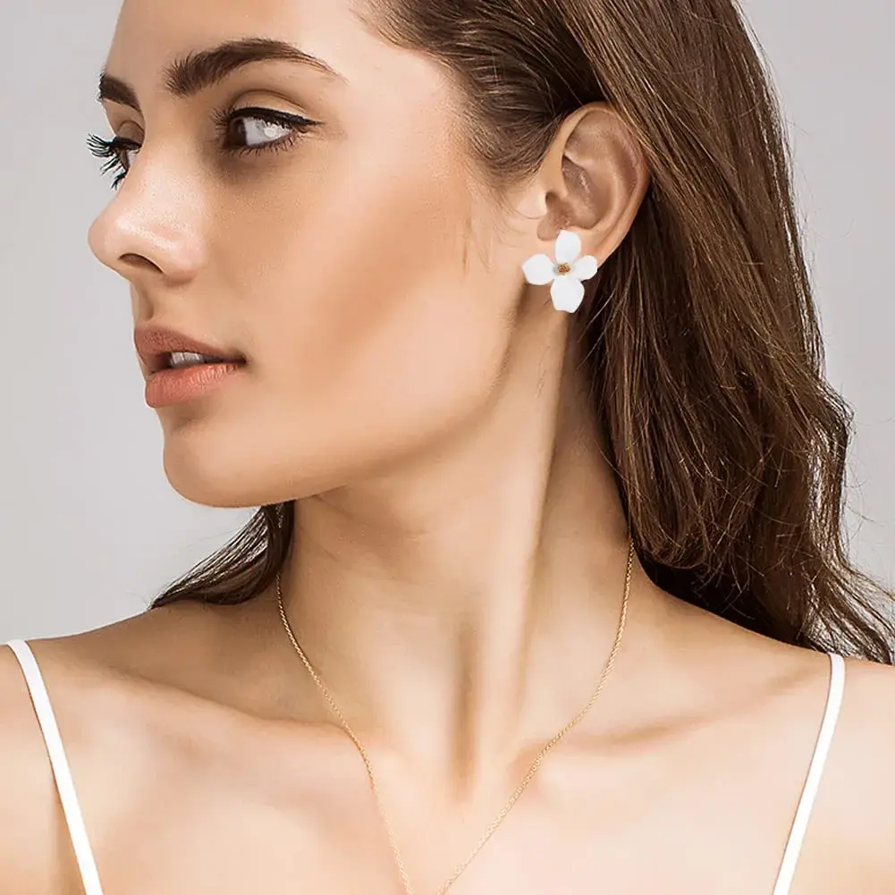 Artilady White Flower Boho Stud Earrings for Women | Hypoallergenic Lightweight Acrylic Resin - view 2
